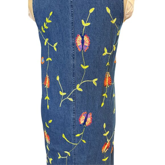 Carolina Blues Vintage Denim Dress Sz 8 Embroidered Butterflies 100% Cotton - Picture 9 of 11
